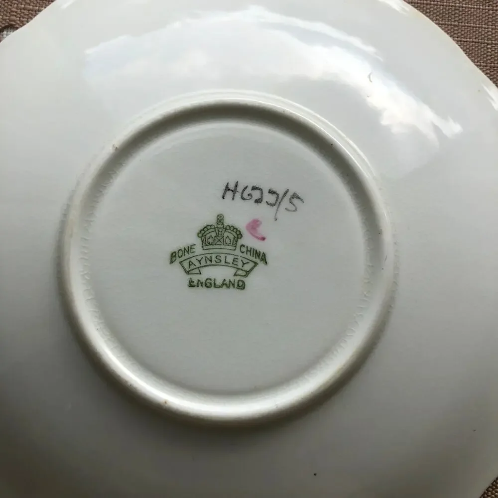 Aynsley Vintage Cream Bone China Floral Print Gold Trim Saucers Set of 2